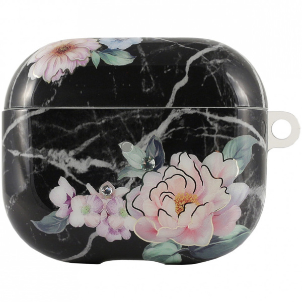 Чехол Marble для AirPods 3, цвет Черный/"Цветы" (6959003503572)