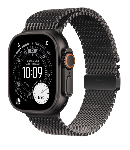 Apple Watch Ultra 3 (2025), 49 мм корпус из титана цвета «Black», ремешок Titanium Milanese Loop цвета «Black»