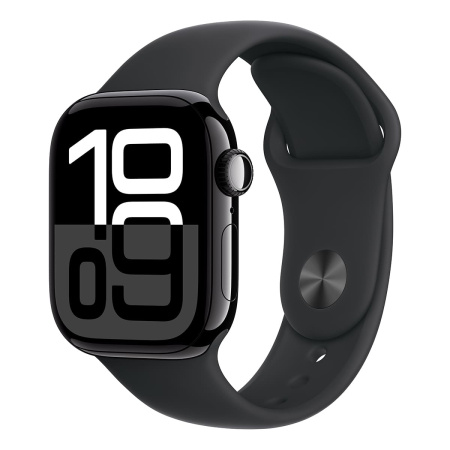 Apple Watch Series 10, 42 мм корпус из алюминия цвета «Jet Black», ремешок Sport Band размера цвета «Black»