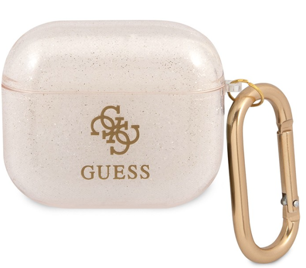 Чехол с карабином CG Mobile Guess TPU Transparent Glitter 4G для AirPods 3, цвет Золотой (GUA3UCG4GD)