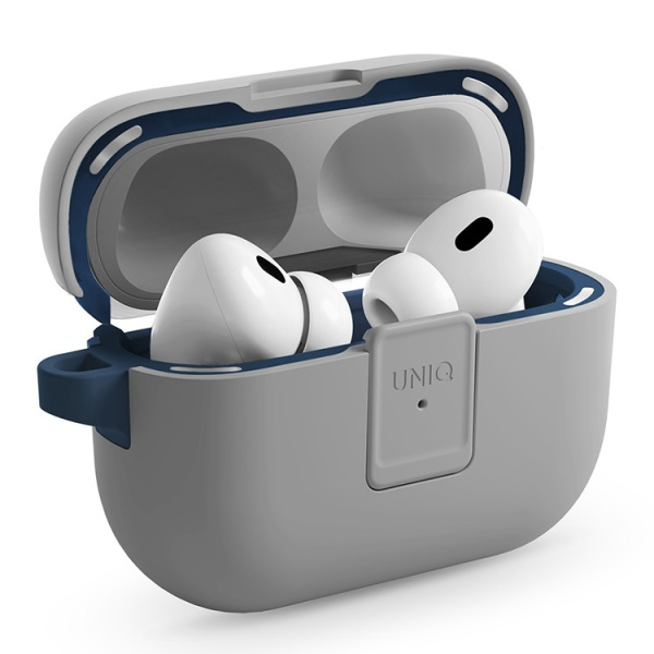 Чехол Uniq CLYDE Lock case Chalk для Airpods Pro 2, Grey/Marine Blue