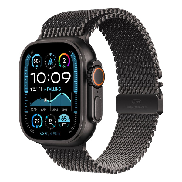 Apple Watch Ultra 2 49 мм корпус из титана черного цвета ремешок Milanese Loop черного цвета
