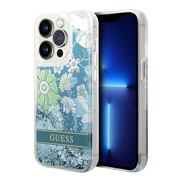 Чехол CG Mobile Guess Liquid Glitter Flower Hard для iPhone 14 Pro, цвет Зеленый