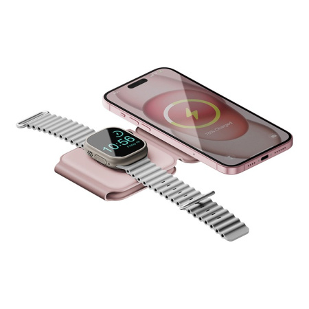 Беспроводное СЗУ EnergEA Bazic GoMag Trio PLUS magnetic wireless foldable 15W Pink