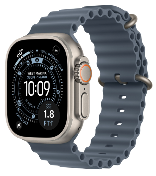 Apple Watch Ultra 3 (2025), 49 мм корпус из титана цвета «Natural», ремешок Ocean Band цвета «Anchor Blue»