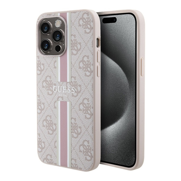 Чехол Guess PU 4G Stripes Hard (MagSafe) для iPhone 15 Pro, цвет Розовый