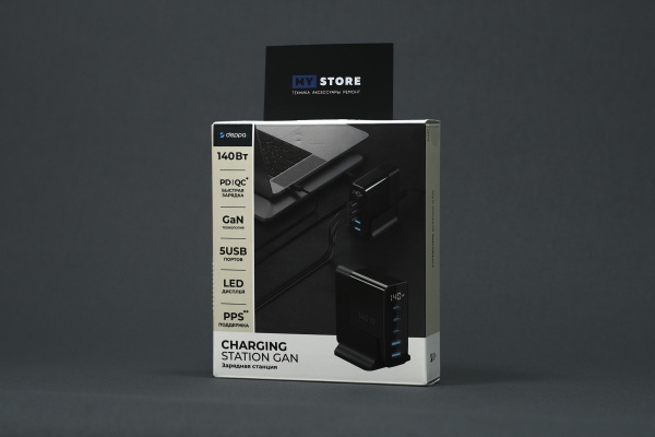 Зарядная станция Deppa Charging Station GaN 140W, Черный (11437)
