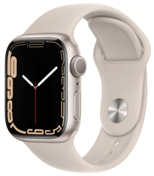 Apple Watch Series 7, 45 mm, Корпус из алюминия цвета «сияющая звезда», спортивный ремешок цвета «сияющая звезда»