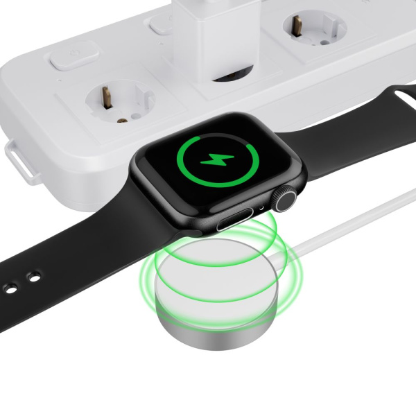 Сетевое зарядное устройство Tech-Protect Ultraboost Magnetic Charging Type-C, 120см для Apple Watch, white