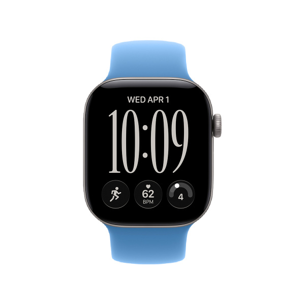 Apple Watch Series 12, 46 мм корпус из алюминия цвета «Space Gray», ремешок Solo Loop цвета «Wildflower Blue»