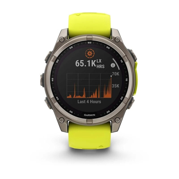 Смарт часы Garmin Fenix 8, 47 мм, Solar, Sapphire Titanium with AMP yellow/graphite silicone band