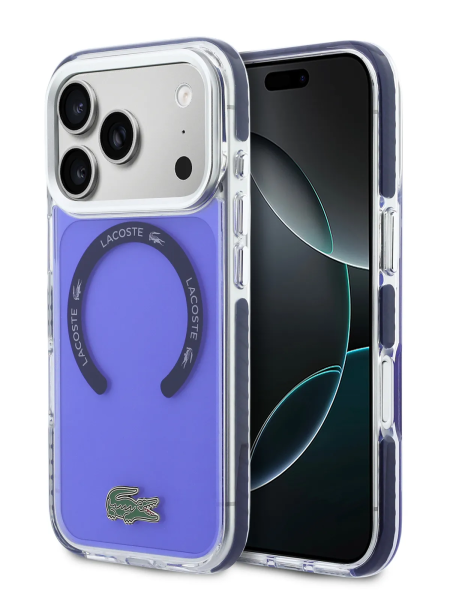 Чехол Lacoste ShockProof Lacquer Metal logo & Cam Hard Frosted Marine(MagSafe) для iPhone 17 Pro Max