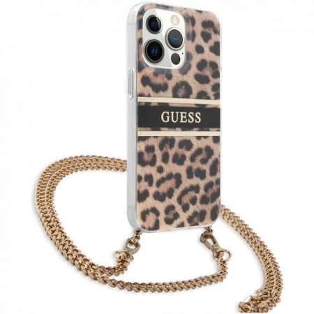 Чехол CG Mobile Guess PC/TPU Leopard Hard + Gold crossbody chain для iPhone 13 Pro, цвет Леопард/Золотая цепь (GUHCP13LKBCLE)
