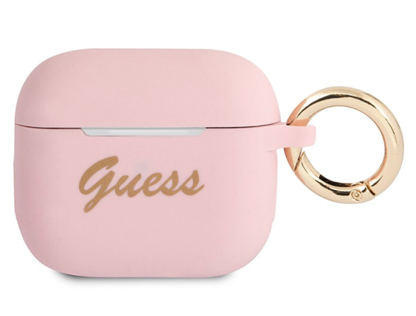 Чехол с карабином CG Mobile Guess Silicone with ring Script logo для AirPods 3, цвет Светло-розовый (GUA3SSSI)