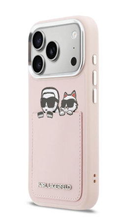 Чехол Lagerfeld PU Smooth Sketch Karl&Choup Metal Cam with Cardslot Hard Pink для iPhone 17 Pro