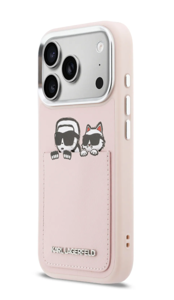 Чехол Lagerfeld PU Smooth Sketch Karl&Choup Metal Cam with Cardslot Hard Pink для iPhone 17 Pro