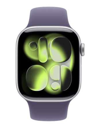 Apple Watch Series 11, 42 мм корпус из алюминия цвета «Silver», ремешок Sport Band размера S/M цвета «Purple Fog»