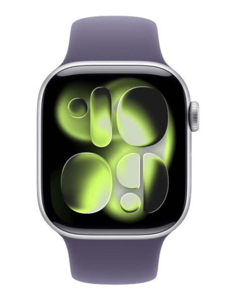 Apple Watch Series 11, 42 мм корпус из алюминия цвета «Silver», ремешок Sport Band размера S/M цвета «Purple Fog»
