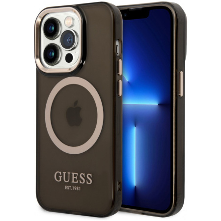 Чехол CG Mobile Guess PC/TPU Metal outline Hard Translucent MagSafe для iPhone 14 Pro, цвет Черный/Золотой