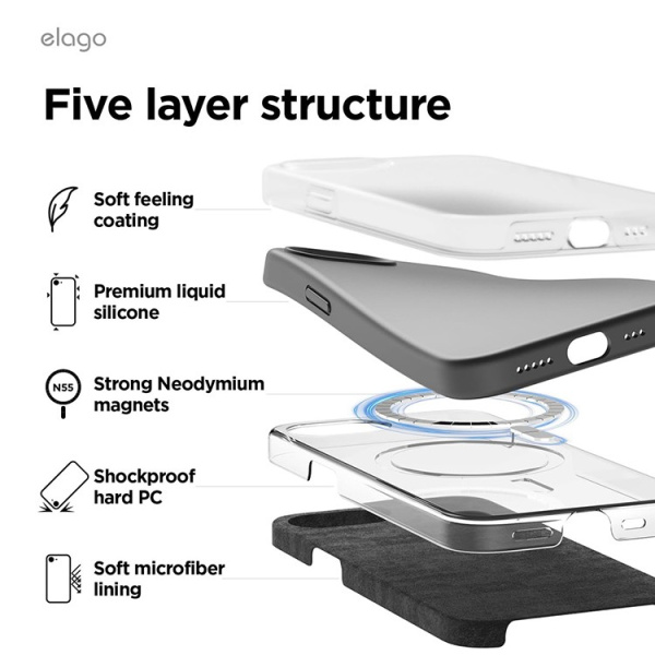 Чехол Elago Soft silicone (Liquid) Black (MagSafe) для iPhone 16e