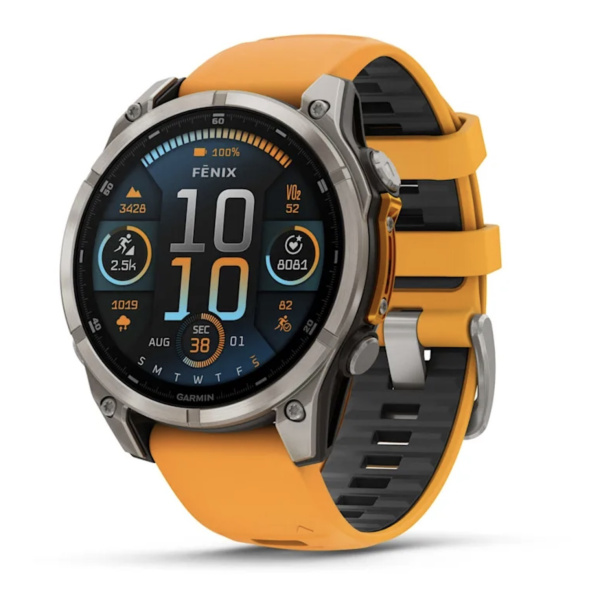Смарт часы Garmin Fenix 8, 47 мм, AMOLED, Sapphire Titanium with spark orange/graphite silicone band