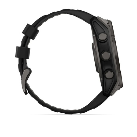 Смарт часы Garmin Fenix 8, 51 мм, Solar, Sapphire Carbon Gray DLC Titanium with Black/Pebble Gray Silicone