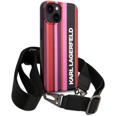 Чехол CG Mobile Karl Lagerfeld Crossbody PC/TPU Color stripes with Strap Hard для iPhone 14 Pro, цвет Розовый (KLHCP14LSTSTP)