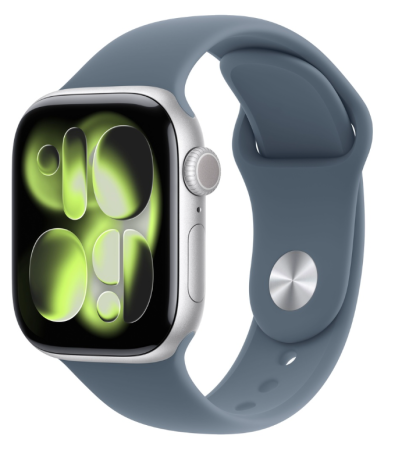 Apple Watch Series 11, 46 мм корпус из алюминия цвета «Silver», ремешок Sport Band цвета «Anchor Blue»