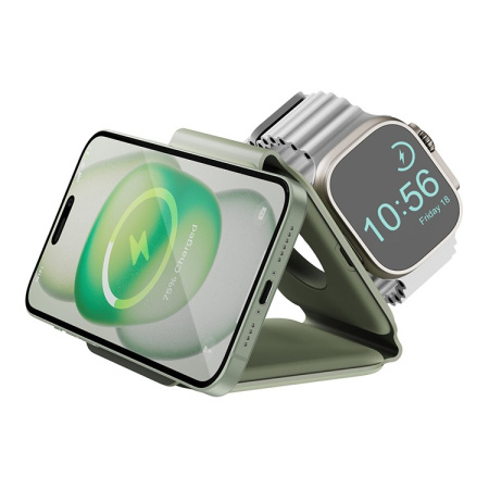 Беспроводное СЗУ EnergEA Bazic GoMag Trio PLUS magnetic wireless foldable 15W Sage