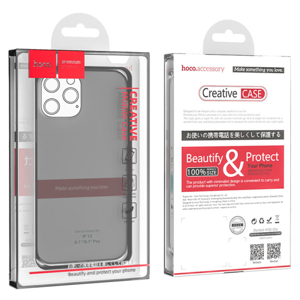 Чехол HOCO Light series TPU Case для iPhone 12/12 Pro, цвет Прозрачный черный (0L-MG-WF155)