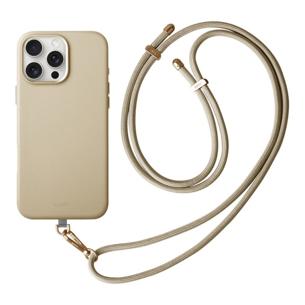 Чехол Uniq кожаный со шнурком COEHL MUSE Cream (MagSafe) для iPhone 16 Pro Max