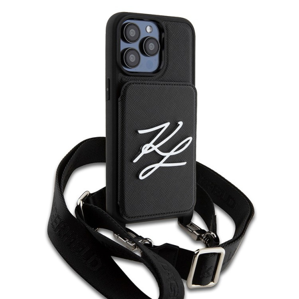 Чехол Karl Lagerfeld Crossbody cardslot PU Saffiano Autograph Hard для iPhone 15 Pro, черный