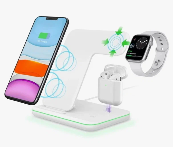 Беспроводная зарядная станция Qi Charger Station 15W 3in1, White