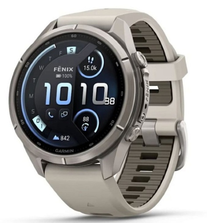 Умные часы Garmin Fenix 9 Pro AMOLED 43мм inReach, Titanium with Fog Grey/Dark Sandstone Silicone Band