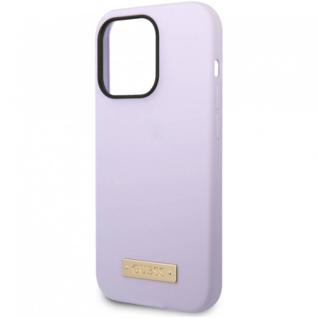 Чехол CG Mobile Guess Liquid silicone Plate metal logo Hard (MagSafe) для iPhone 14 Pro, цвет Сиреневый