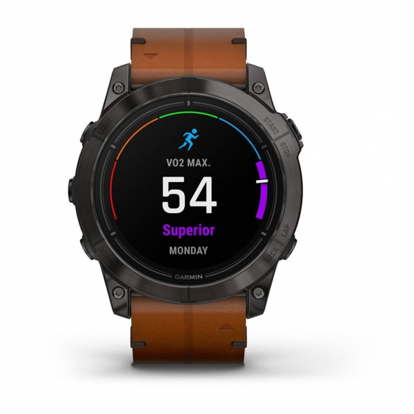Смарт часы Garmin Epix Pro (Gen 2) Sapphire Edition 51 мм, титановый угольно-серый, DLC, коричневый кожаный ремешок