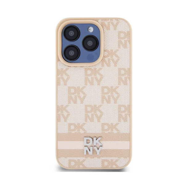 Чехол DKNY Checkered Printed stripes для iPhone 15 Pro Max, Розовый