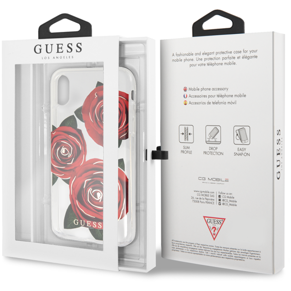 Чехол CG Mobile Guess Flower Desire Transparent Hard PC/Roses для iPhone X/XS, цвет Прозрачный красный (GUHCPXROSTR)