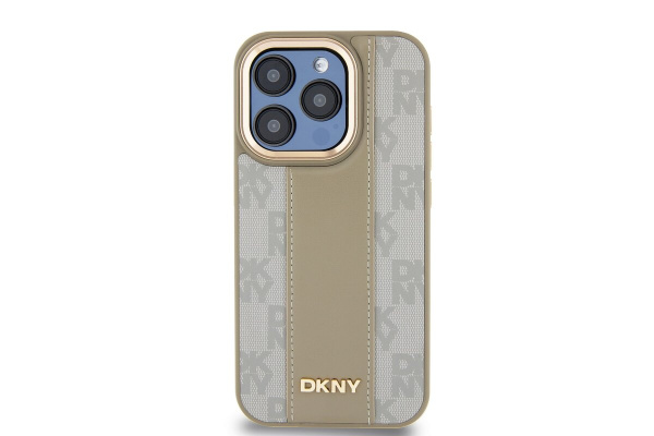 Чехол DKNY PU Checkered Metal logo Hard Beige (MagSafe) для iPhone 15 Pro, бежевый