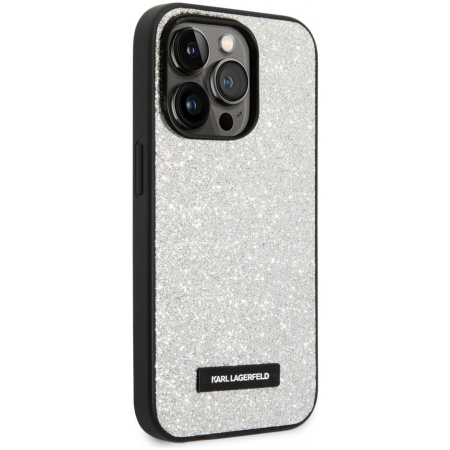 Чехол CG Mobile Karl Lagerfeld Solid glitter Plaque logo Hard для iPhone 14 Pro, цвет серебристый