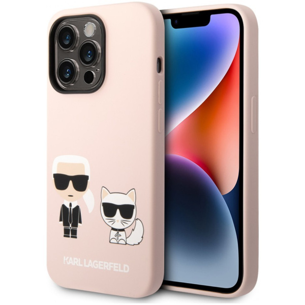 Чехол CG Mobile Karl Lagerfeld Liquid silicone Karl & Choupette Hard для iPhone 14 Pro, цвет Розовый