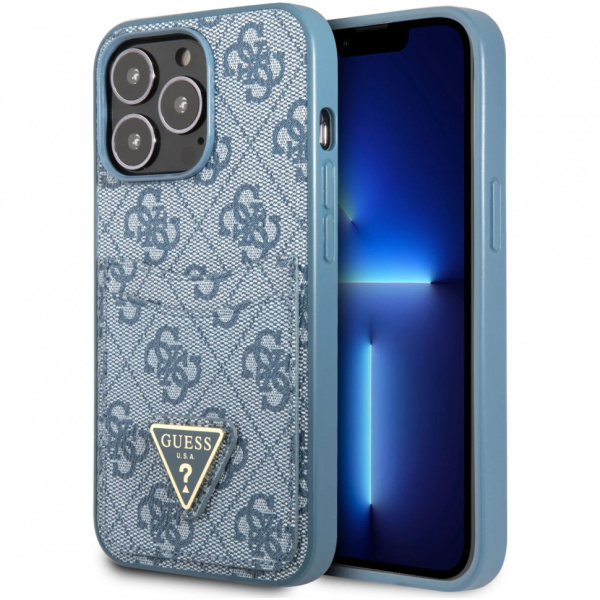 Чехол CG Mobile Guess PU 4G Double cardslot w Metal triangle logo Hard для iPhone 13 Pro Max, цвет Синий (GUHCP13XP4TPB)