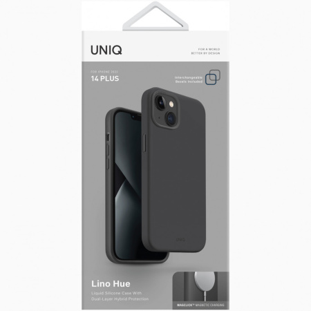 Чехол Uniq LINO MagSafe для iPhone 14 Plus, цвет Серый (Grey) (IP6.7M(2022)-LINOHMGRY)