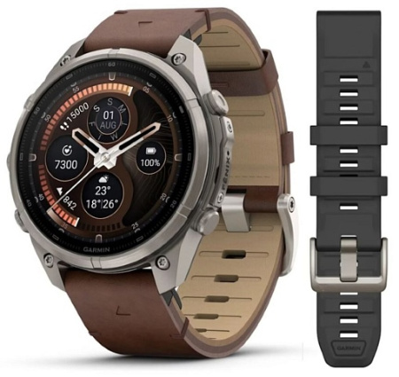 Умные часы Garmin Fenix 9 Pro AMOLED 47мм inReach, Titanium with Walnut Leather Band
