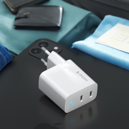 Сетевое зарядное устройство Deppa Wall Charger 2xUSB-C, 45Вт, PD, белый