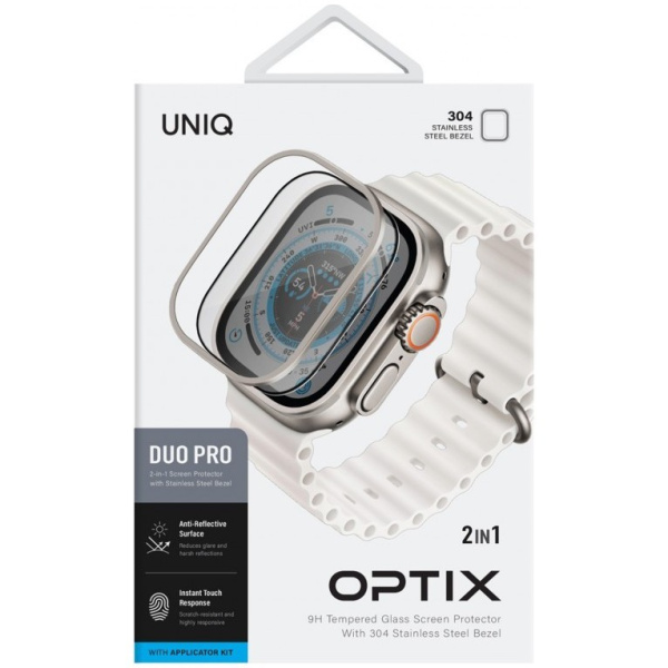 Защитное стекло Uniq OPTIX DUO PRO Anti-reflective Glass + Stainless steel frame для Apple Watch Ultra 49 мм
