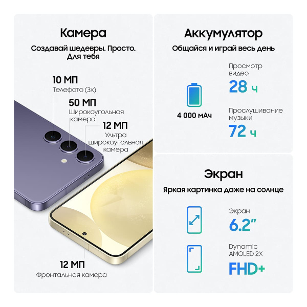 Samsung Galaxy S24 (2024) 8/128Gb Onyx Black, чёрный