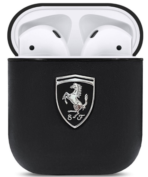 Чехол CG Mobile Ferrari Off-Track Genuine leather with metal logo для AirPods 1/2, цвет Черный (FEOA2LEBK)