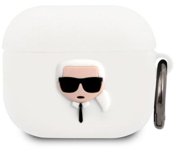 Чехол с карабином CG Mobile Karl Lagerfeld Silicone case with ring Karl для AirPods 3, цвет Белый (KLACA3SILKHWH)