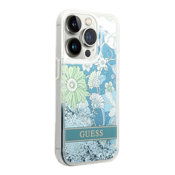 Чехол CG Mobile Guess Liquid Glitter Flower Hard для iPhone 14 Pro, цвет Зеленый